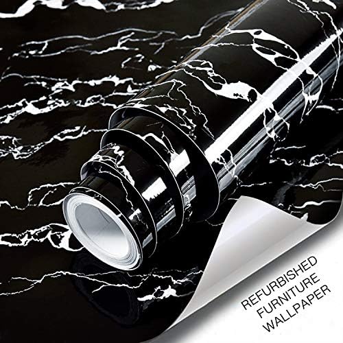 practicalWs Marble Self Adhesive Paper- Granite Black/White Roll Kitchen countertop Cabinet Furniture is renovated Thick Waterproof PVC 17.71" x 196.8"