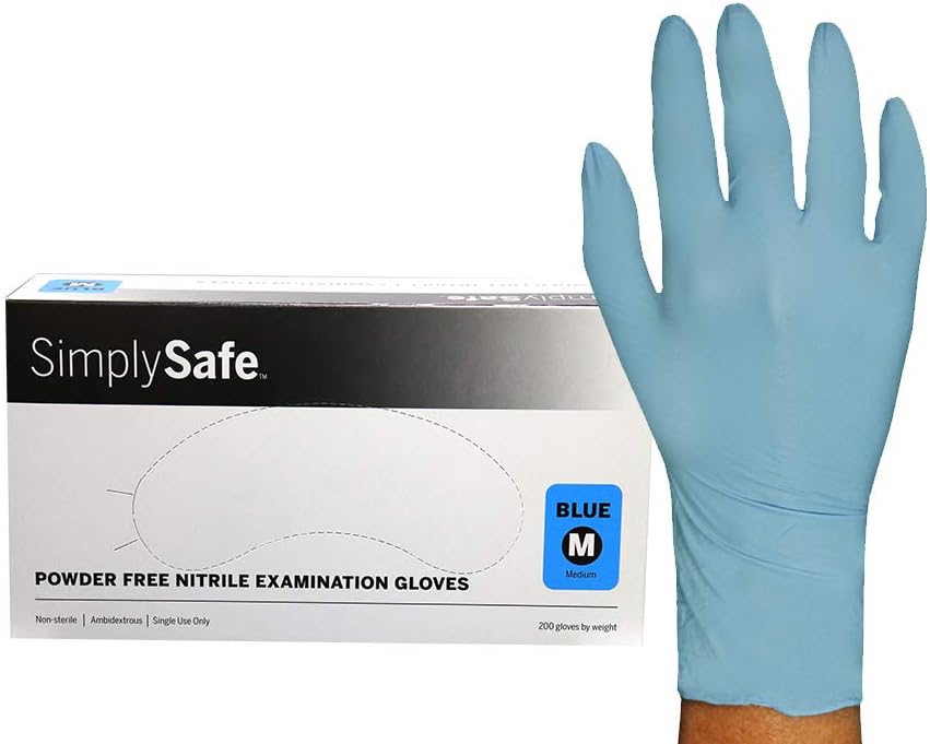 Simply Safe Nitrile Exam Grade Disposable Gloves, Blue, 3.6 mil, 200 per box/10 boxes per case, Medium