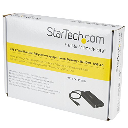 StarTech.com USB C Multiport Adapter - with Power Delivery (USB PD)- USB C to Gigabit Ethernet / 4K HDMI / USB 3.0 Hub