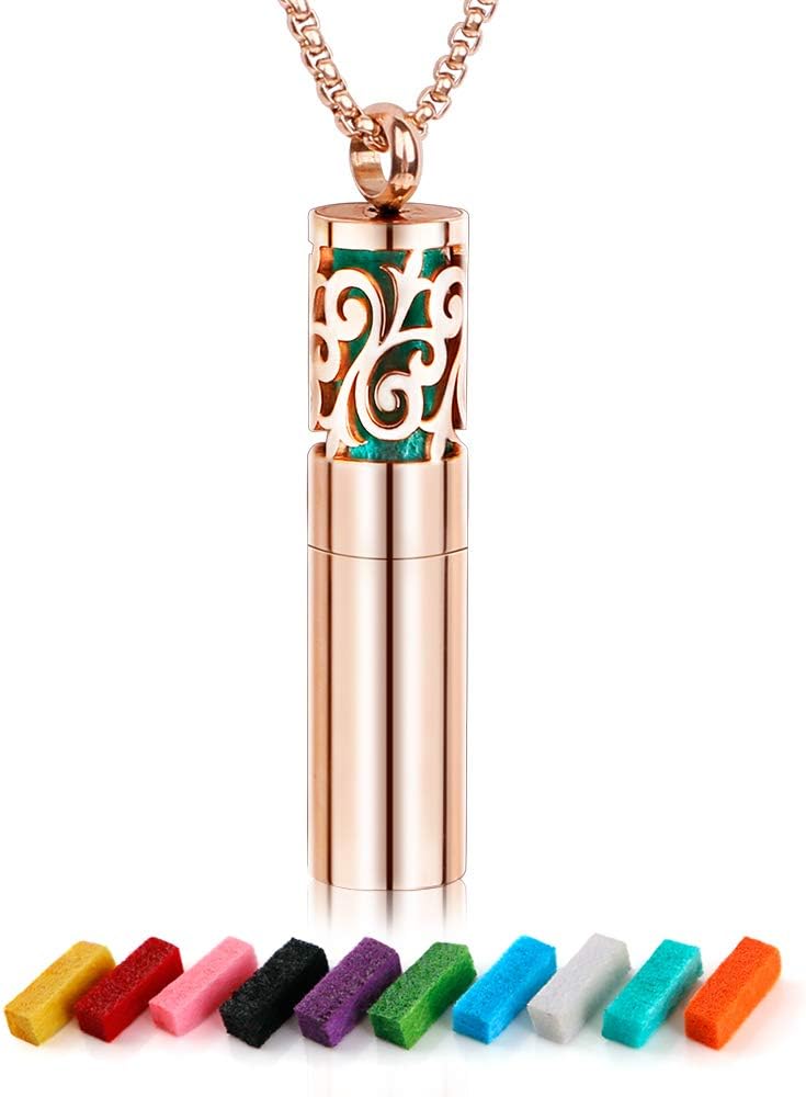 Maromalife Diffuser Necklace Essential Oil Container Necklace Rose Gold 316L Stainless Steel Aromatherapy Locket Anxiety Whistle Necklace Men/Women Gift Set