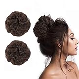2PCS Messy Bun Hair Piece 100% Human Hair Scrunchies Buns Hair Pieces for Women Curly Wavy Bun Elegant Chignons Wedding(Color:2#)