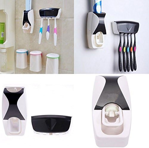 New Automatic Toothpaste Dispenser + 5 Toothbrush Holder Set Wall Mount Stand Hygiene and convenient #15