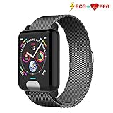 Fitness Tracker HR, ISWIM Color Screen ECG PPG Smart Watch, IP67 Waterproof, Activity Tracker with Heart Rate Blood Pressure Calorie Pedometer Sleep Monitor Call/SMS Remind for Smartphones Gift(Black)