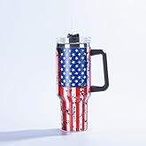 Daofaith 40 Oz Stainless Steel Travel Mug with Handle - USA Flag Insulated Tumbler - Navy Military - Black Handle