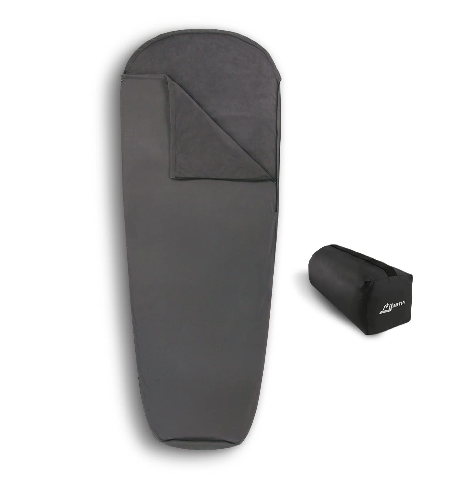 Litume All Season Sleeping Bag Liner Adds Up to 15°C/ 27°F, Compressible and Lightweight Mummy Sleeping Sack for Backpacking, Camping (With Half Zipper)