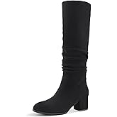 Shoe'N Tale Women's Knee High Boots Chunky Heel Pointed Toe Suede Slouch Winter Shoes with Side Zipper