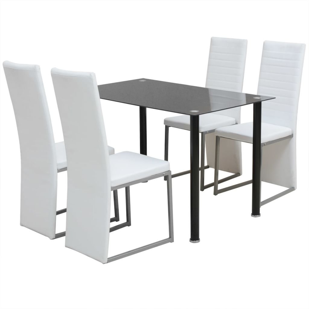Amazoncom Festnight 5 Piece Glass Dining Table Set With 4 Leather