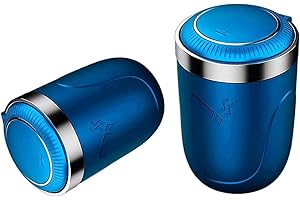 KAGOR Car Ashtray 2PCS , Portable Car Ashtray with Lid Smell Proof, Odorless Ash Tray Sets for Weed, Smokeless Ashtray for Cigarettes, Easy Clean Up Detachable Stainless Car Tray with Lid Blue Led Light for Most Car Cup Holder (Blue)