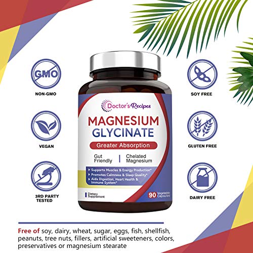 Doctor’s Recipes Magnesium Glycinate for Men & Women, 100mg Elemental