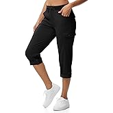 BGOWATU Women's Capris Lightweight Cargo Hiking Pants Quick Dry Summer Outdoor Casual Travel Roll Up Pants with 6 Pockets