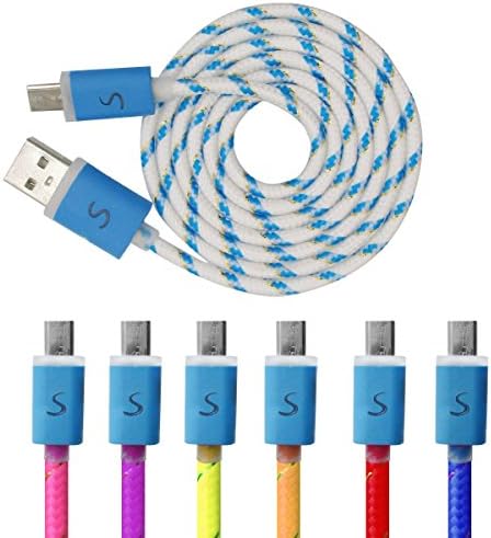Micro USB Cable , ELMASA [7-Pack] RED/BLUE LED Light up BRAIDED NYLON CORD 3ft (1m) Long Solid One Light Color Tangle Free Micro USB Pin Charging Data Sync Cable for Android, Samsung, Motorola, HTC, Nokia, LG, Google Nexus, Sony Xperia, OnePlus, Smartphones &amp; Tablets (White,Blue,Orange,Hot Pink,Purple,Yellow,Red)