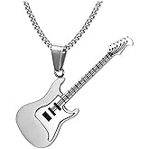 Dtja Punk Guitar Pendant Stainless Steel Necklace for Men Women Personalized R&B Rock Electronic Musical Charm Chain 24 inches Fashion Vintage Jewelry Gift for Musician Lover