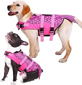 ECOCONUT Dog Life Jacket Mermaid, Ripstop Dog Life Vest with High Buoyancy and Rescue Handle for Small and Medium Dogs, Pet Safety Swimsuit Preserver for Swimming Pool Boating Beach, S