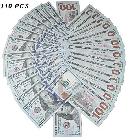 Xmon Joy Prop Money Movie Money Play Money $100 Bills Double Sided Full Print Real Looking Motion Picture Money 110PCS Copy Money for Movie Party Video