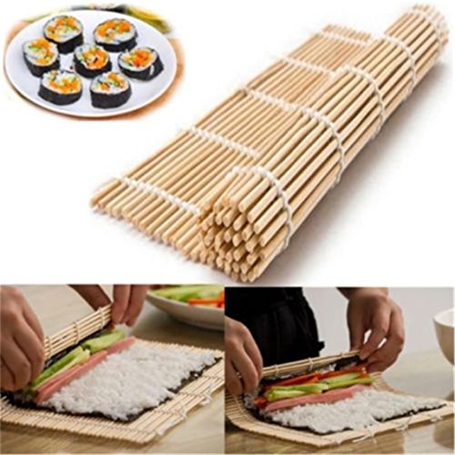 OrliverHL Bamboo Sushi Roll Mat hand rolling roll maker 24x24cm + Rice Paddle