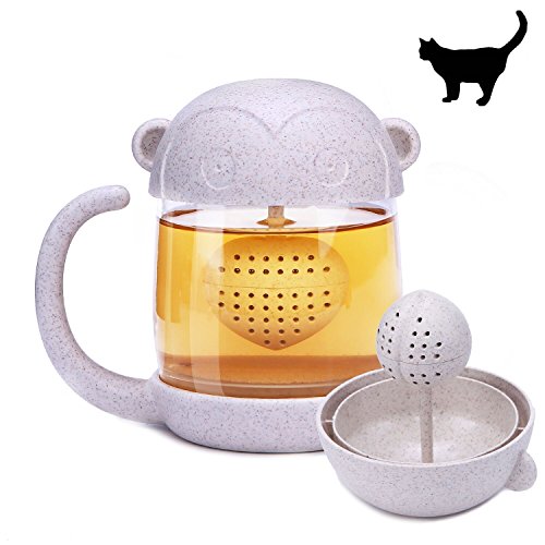 CuteMonkeyTeaCupwithDetachableWalnutInfuserFilter127ozGlass