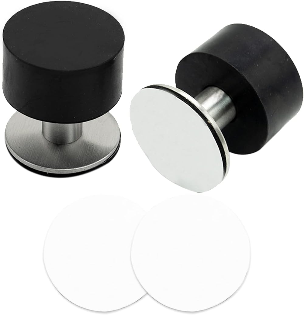 SZXMDKH 2pcs Black Stainless Steel Door Stops with Adhesive Stickers