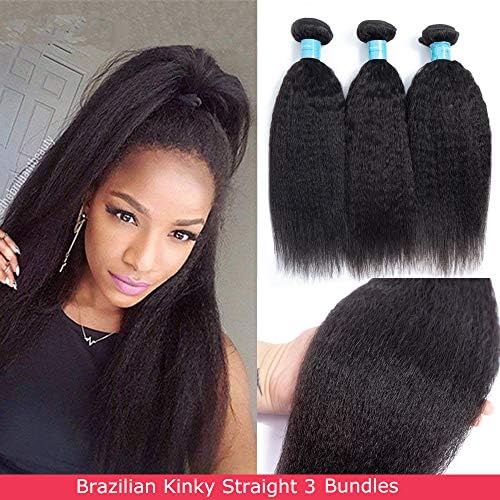 Norfila 8A Brazilian Kinky Straight Bundles Human Hair, Unprocessed Virgin Hair Yaki Hair Bundles, Natural Color (10 12 12 inches)