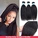 Brazilian Kinky Straight Human Hair Bundles With Closure, 8A Unprocessed Yaki Hair 3 Bundles With Closure, Middle Part, Natural Color(10 12 14+10)