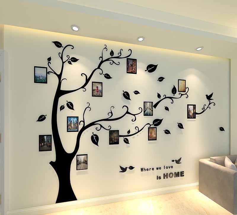 Purekay Large 3D Tree Sticker Wall Stickers, DIY Photo Frames Wall Stickers for Bedroom Living Room Office Sofa TV Kitchen Wall Decoration (Left Black, L)