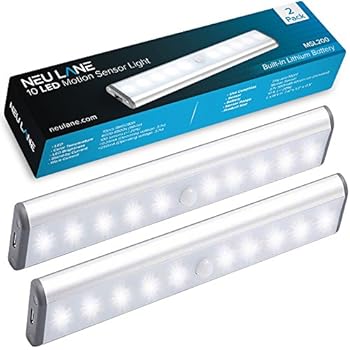 Neu Lane 10 LED Light Strip (Upgraded) - Ultra Bright Magnetic Light Bar w/USB Rechargeable Battery & Motion Sensor Mode - Best Wireless Stick On Lighting for Under Cabinet, Counter & Closet (2 Pack)