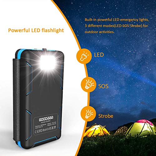 Solar Power Bank 25000mAh High Capacity USB External Battery Pack Backup Battery Power Pack with 4 Foldable Solar Charging Panels, Dual 2.1A Output Ports, Flashlight for iPhone Android Cellphones
