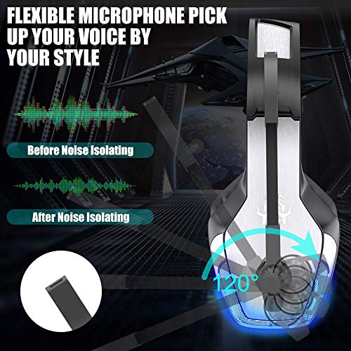 BENGOO V-4 Gaming Headset for Xbox One, PS4, PC, Controller, Noise Cancelling Over Ear Headphones with Mic, LED Light Bass Surround Soft Memory Earmuffs for PS2 Mac Nintendo Switch Games (Renewed)