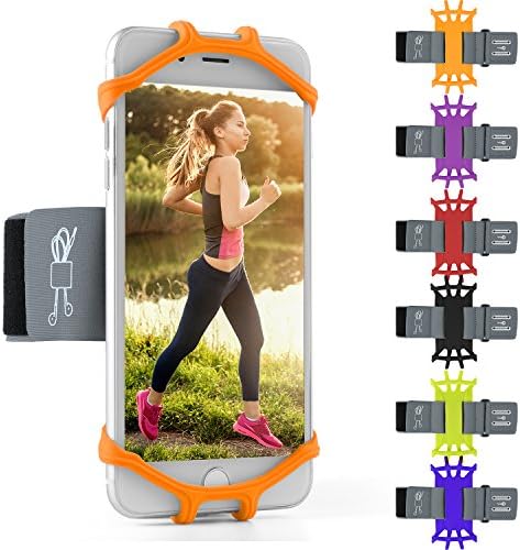Universal Stretchable Silicone Water Resistant Running Armband for Apple iPhone 7 8 Plus/Motorola Moto G6 G5s E5 Plus/X4/G6 E5 Play/OnePlus 5T 3T/Huawei P20/Mate 10/Honor 10 (Orange)