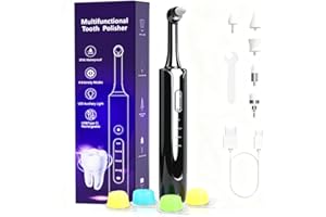 LUCKIN SMILE Electric Tooth Polisher, Plaque Remover for Teeth Whitening, Teeth Polishing Kits 4 Speed Modes，Rechargeable Dental Polisher for Cleaning, Waterproof Tooth Polish Tools with 5 Brush Heads& LED Light