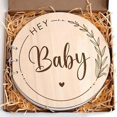Homirty 35 Pages Wooden Baby Shower Guest Book with Ribbon, Nature Color