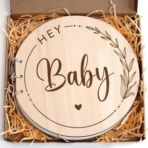 35 Pages Baby Shower Guest Book, Wooden Baby Memory Book, Signing Book for Baby Shower, Guest Book Baby, Baby Message Book, with Ribbon, for Guest Check-in, Blessings for Baby (A)