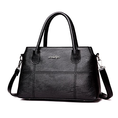 Clearance Sale! ZOMUSA Fashion Women Leather Splice Handbag Shoulder Bag Crossbody Messenger Bag Tote Bag (Black)