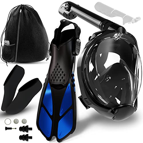 COZIA DESIGN Snorkeling Gear for Adults with Fins - Full Face Snorkel ...