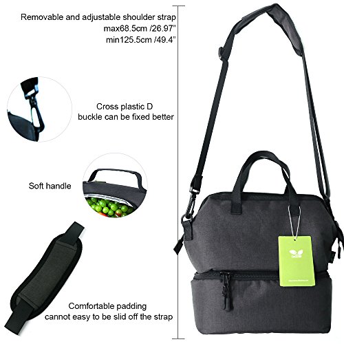 Insulated Lunch Bag F40C4TMP Tote Soft Cooler Box Dual Compartment, For Women Men Adult Office Work Warm Cold Gray - Thumbnail 4