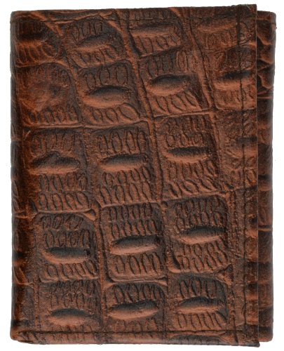 Croco Print Cowhide Leather Trifold Wallet with Id window and Credit card Slots by Marshal