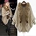 Women Open Front Knit Cardigan with Fur Bat Sleeve Sweaters Loose Outwear Coat Khaki