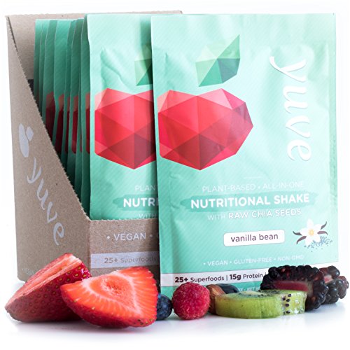 Yuve Vegan Protein Powder with Superfoods - Award Winning Taste - Complete Nutritional Shake - Natural Greens, Plant Based, Non-GMO, Gluten, Dairy, Soy and Lactose Free (Vanilla) 10-Packets(35 g each)