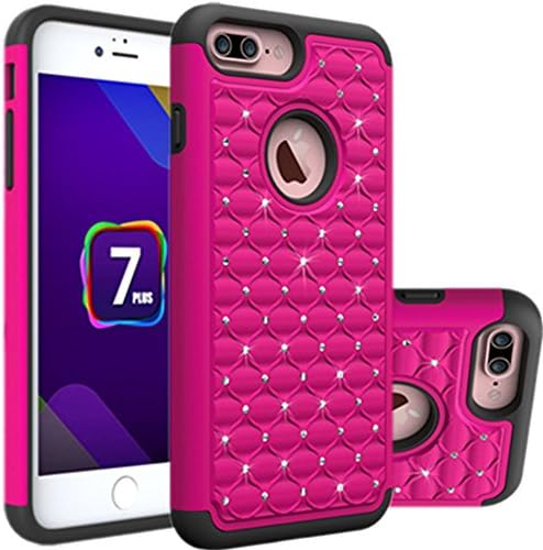 iPhone7 Plus case, iPhone 7plus bling case LENBOKEN(TM) Studded Rhinestone Crystal Dual Hybrid Protection Cases for Women Apple 5.5 Fashion Phone case (Hot Pink)