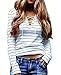 Women V-neck Long sleeve Lace up Striped Shirt Tops Tees