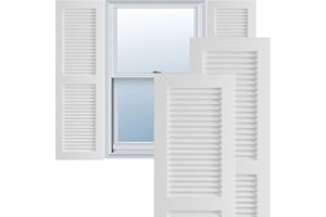 Ekena Millwork 15"W x 49"H True Fit PVC Two Equal Louver Shutters, White (Per Pair - Hardware Not Included)