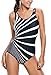 Dokotoo Womens Classic Stripes Push Up Padded High Cut Underwire Plus Size Color Block One Piece Swimsuit Monokini Black XL