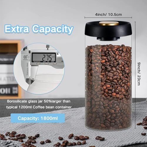 JWWYJ Borosilicate Glass Kitchen Storage Jars, Coffee Canisters with Airtight Lid Seal, Food Storage Containers - Perfect for Coffee Beans, Tea, Sugar, Candy, Spices, Rice (1800ml/60 Ounces)