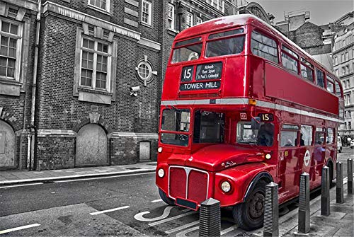 PROW Premium Wooden 1000 Piece Safe Puzzles London Red Vintage Bus Size 3020Inch Adult Jigsaw Puzzle Relax Your Mind Great Home Decoration