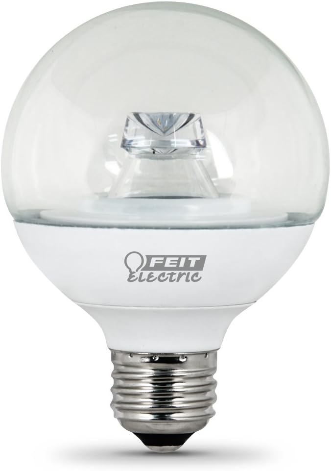 Feit Electric G25/CL/650/LEDG2/4 60W Equivalent 10 Watt Dimmable 650 Lumens, Perfect for Bathroom/Vanity Makeup Mirror, E26 Base LED G25 Globe Light Bulb, 4.35"H x 3.15"D, 3000K (Warm White), 4 Piece