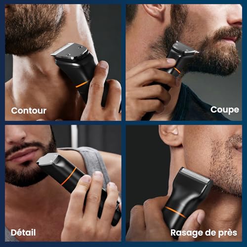 Maxgroom 6-in-1 Men's Electric Beard Trimmer with Organised Storage Base, Dual Charging Mode (Base & USB-C), Removable Magnetic Head, IPX6 Dry/Wet, Battery Life 120 Mins (Black)