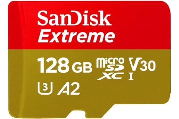 SanDisk 128GB Extreme microSD UHS I Card for 4K Video on Smartphones, Action Cams & Drones 190MB/s Read, 90MB/s Write SDSQXAA 128G GN6MN, Red/Gold