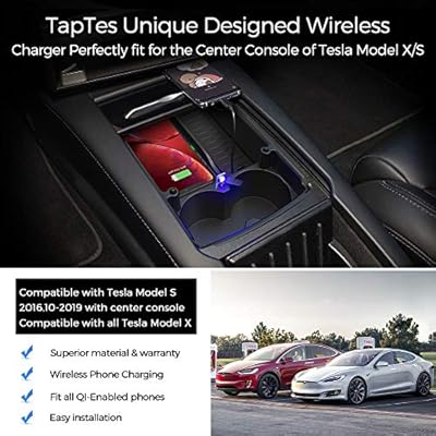 Taptes T Box Tesla Model Sx Wireless Qi Phone Charger Organizer Box With Cup Holder And Charging Cable Center Console Storage Tray Charger Pad