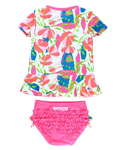 RuffleButts Little Girls Floral Peplum Rash Guard Bikini Swimsuit - Jeweled Stems - 3T
