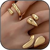 Long tiantian Chunky Gold Rings for Women Thick Statement Rings Adjustable Round Rings Set Bold Dome Rings Jewelry Gifts for Women Trendy 2025