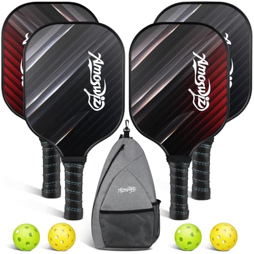 Amoswiz Pickleball Paddles Set of 4, 2/4 Pickle Ball Rackets with 4 Balls & a Backpack, Pickleball Gifts for Men & Women